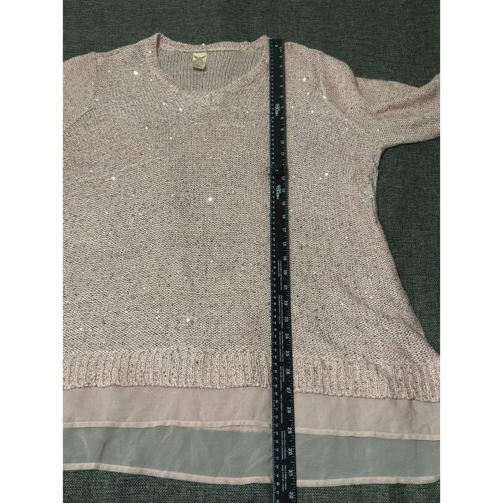 Faded Glory Womens 3X Sweater Pink Sequin Knit Layered Hem V-Neck - Picture 2 of 6
